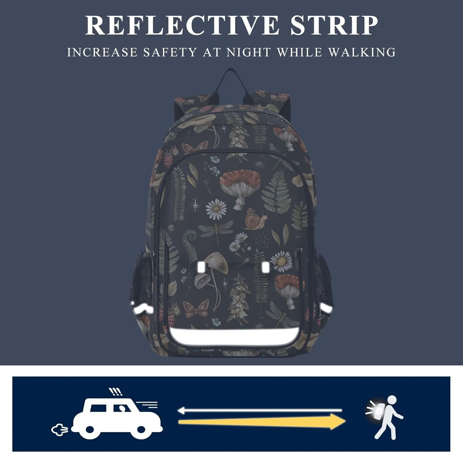 Mushroom Dragonfly Butterfly Backpack for Women Men, Large Student School Bookbag 15.6 in Laptop Bag Purse Travel Casual Daypack
