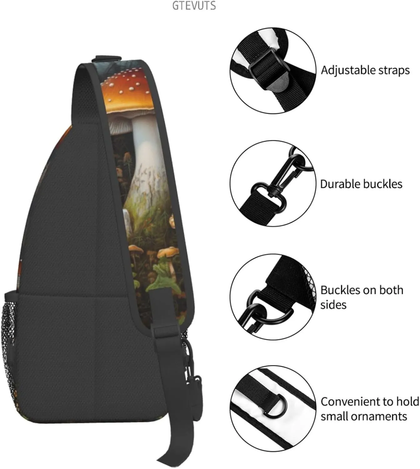 Mushroom Sling Backpack Chest Bag Crossbody Shoulder Bag Gym Cycling Travel Hiking Daypack For Men Women