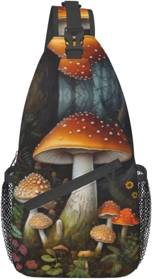 Mushroom Sling Backpack Chest Bag Crossbody Shoulder Bag Gym Cycling Travel Hiking Daypack For Men Women