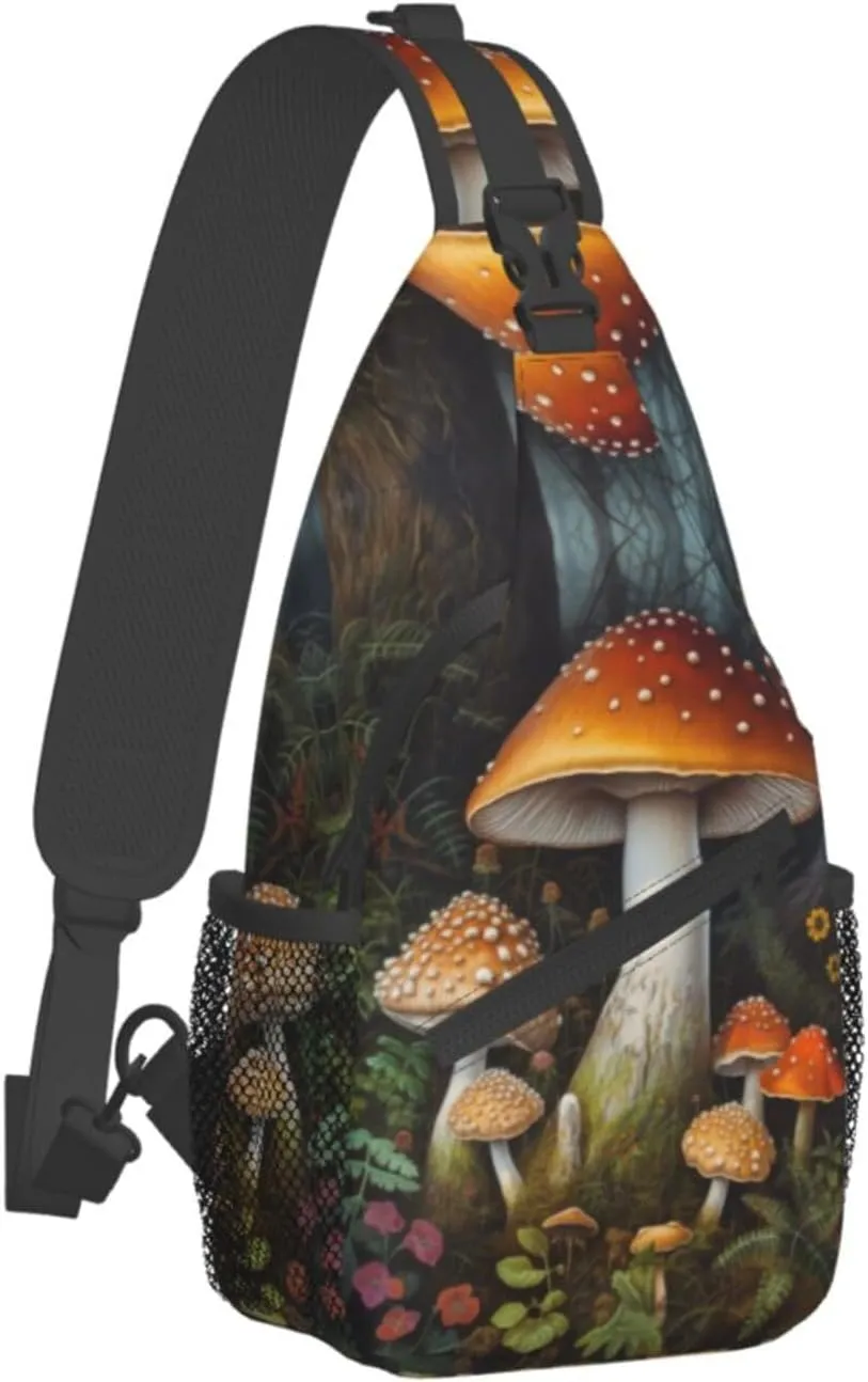 Mushroom Sling Backpack Chest Bag Crossbody Shoulder Bag Gym Cycling Travel Hiking Daypack For Men Women
