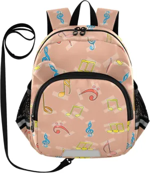 Music Notes Preschool Backpack Brown Daycare Bookbag School Backpack with Traction Rope for Kids 3-6