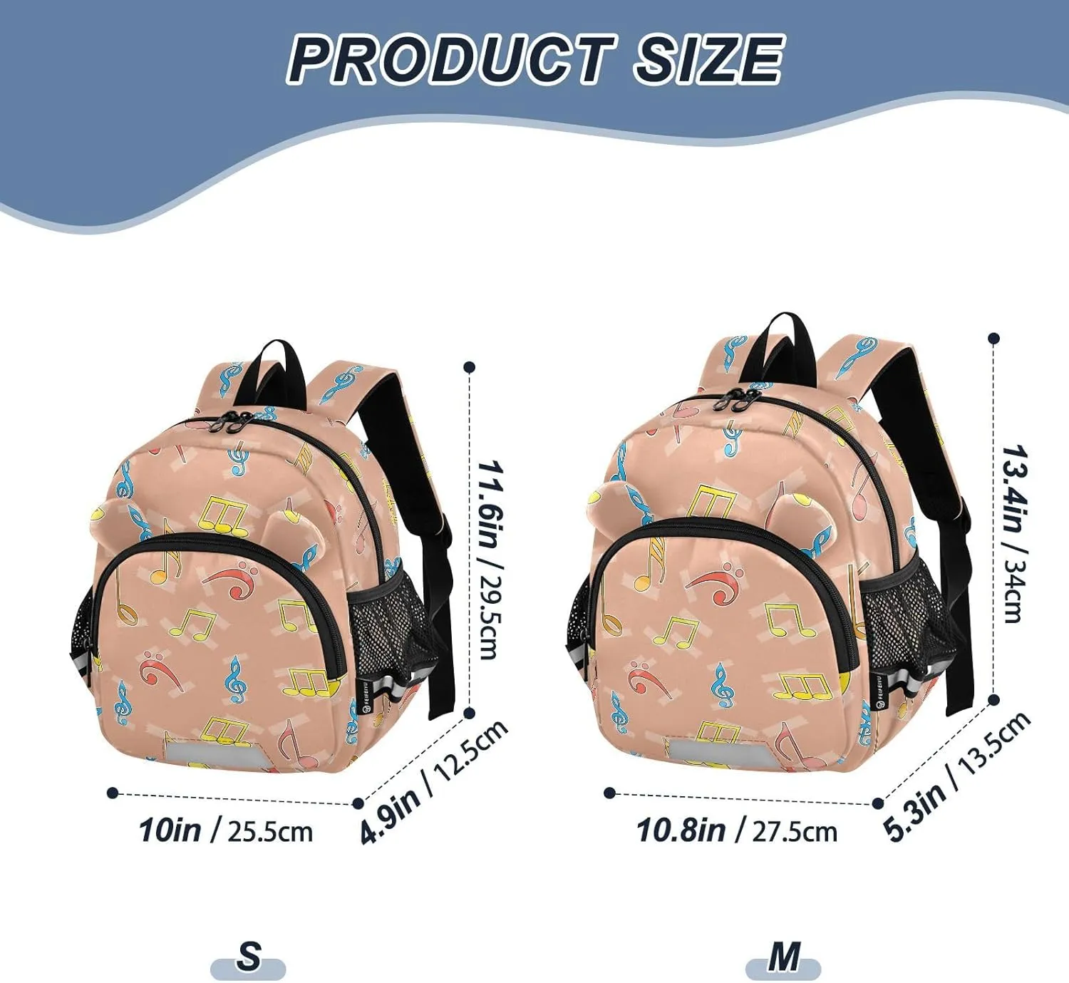 Music Notes Preschool Backpack Brown Daycare Bookbag School Backpack with Traction Rope for Kids 3-6