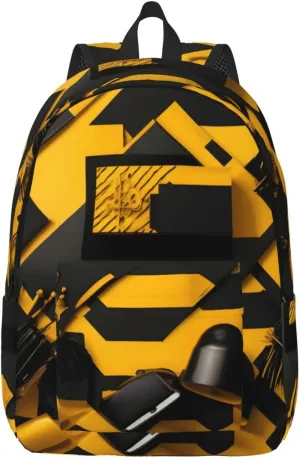 Mustard Yellow And Black Print Canvas Laptop Backpack Outdoor Casual Travel Bag Daypack Book Bag For Men Women