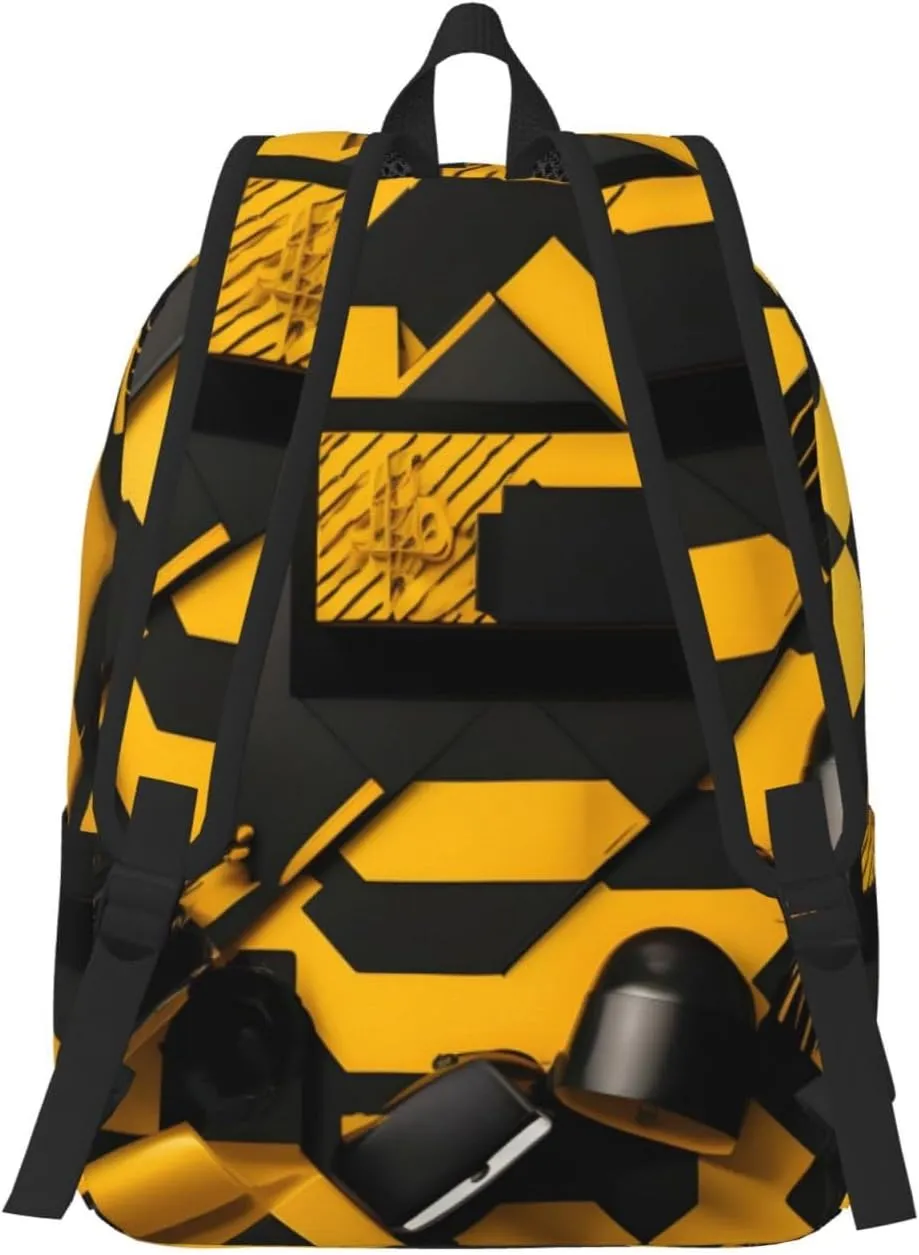 Mustard Yellow And Black Print Canvas Laptop Backpack Outdoor Casual Travel Bag Daypack Book Bag For Men Women