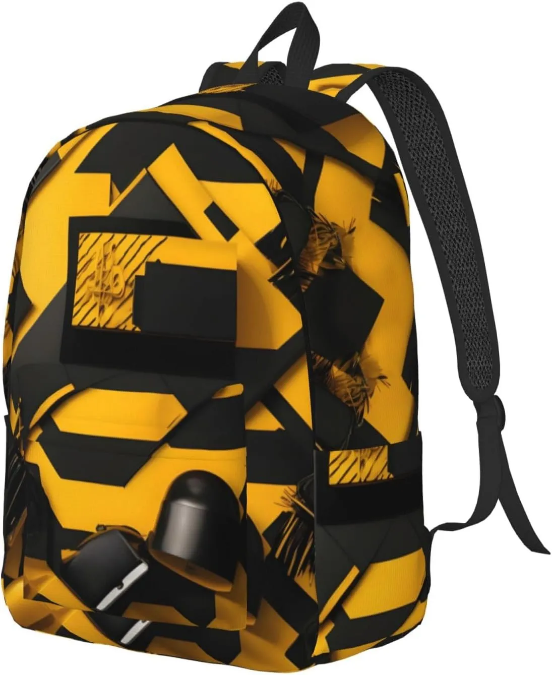 Mustard Yellow And Black Print Canvas Laptop Backpack Outdoor Casual Travel Bag Daypack Book Bag For Men Women