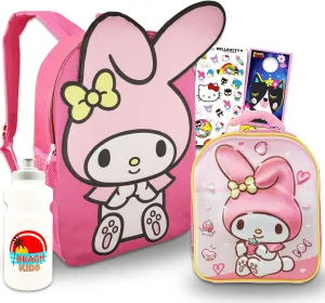 My Melody Backpack and Lunch Box Set for Girls - Bundle with 16” My Melody Backpack, Lunch Bag, Water Bottle, Stickers, More | Hello Kitty and Friends Backpack Set