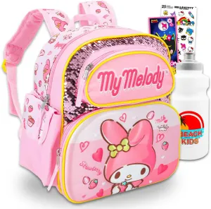 My Melody Mini Backpack for Girls - Bundle with 12” My Melody Backpack Plus Stickers, Water Bottle, More | Sanrio Backpack Purse for Girls