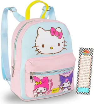 My Melody Mini Backpack for Women - Bundle 10” Faux Leather Hello Kitty and My Melody Backpack Purse with Front Pocket, Bookmark | Kuromi Backpack, Pink