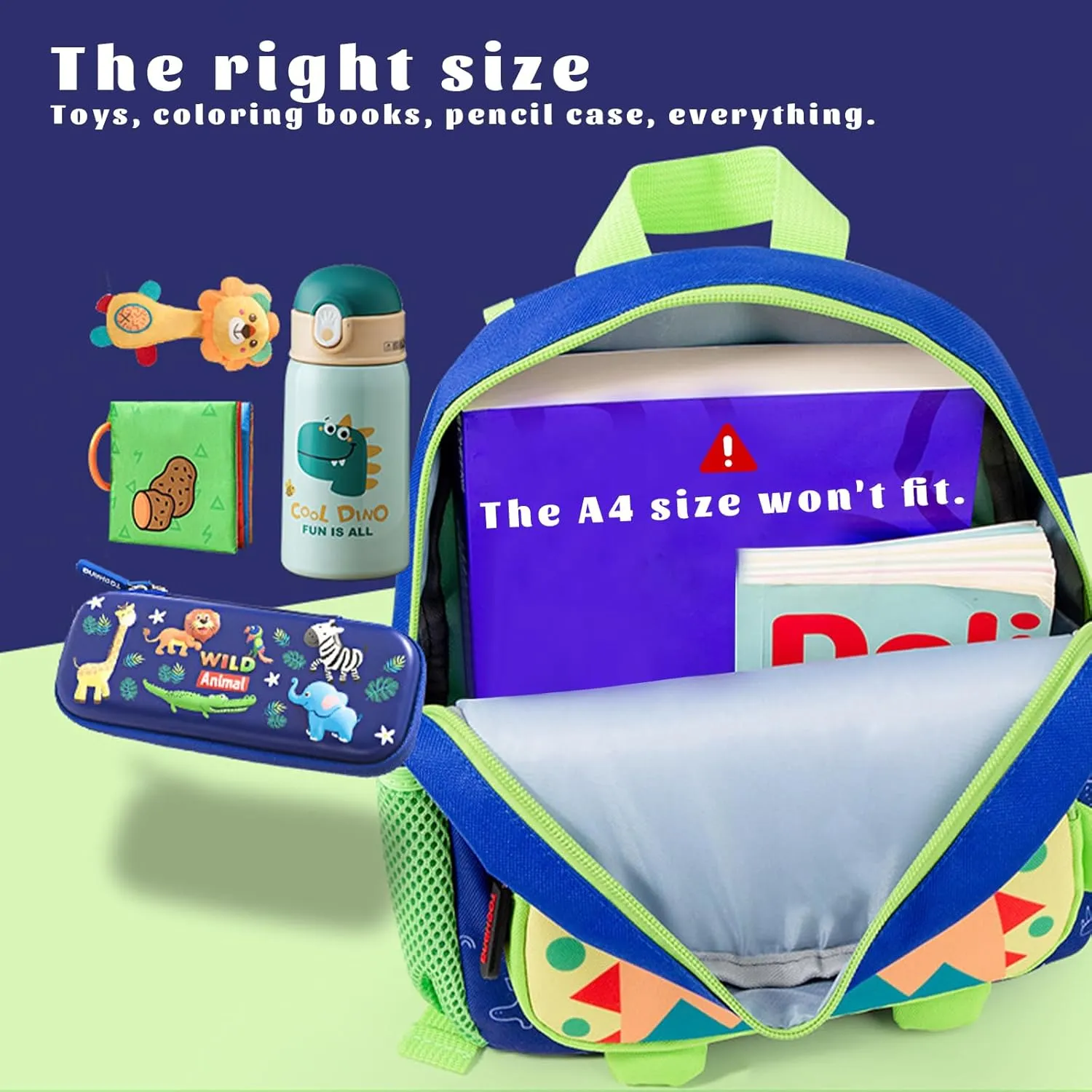 mygreen Preschool Backpack for Toddler Boys 2-4, Mini Backpack for School & Travel, Small Kids Child Backpacks, Kindergarten Daycare Cute Baby Bag Blue Dinosaur