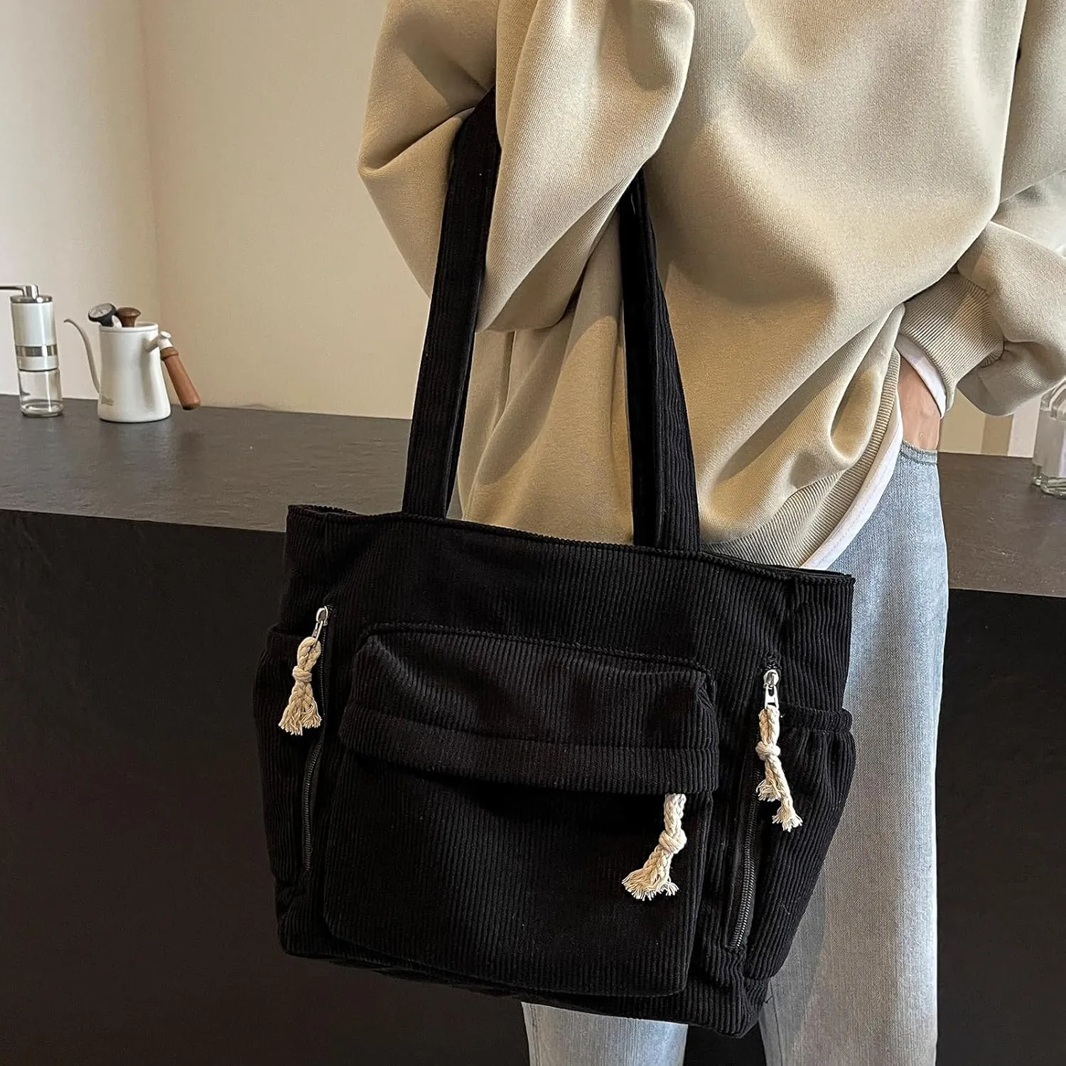 MYHOZEE Corduroy Crossbody Bags for Women Slouchy Hobo Bag Shoulder Bag Large Crescent Cross Body Bag Purses for Woman Zipper