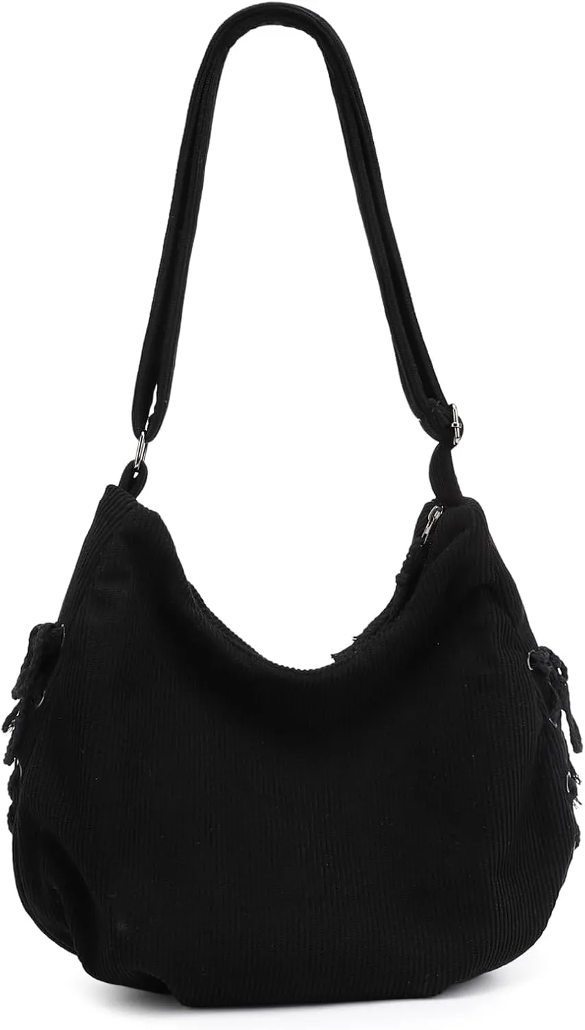 MYHOZEE Corduroy Crossbody Bags for Women Slouchy Hobo Bag Shoulder Bag Large Crescent Cross Body Bag Purses for Woman Zipper