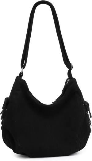 MYHOZEE Corduroy Crossbody Bags for Women Slouchy Hobo Bag Shoulder Bag Large Crescent Cross Body Bag Purses for Woman Zipper