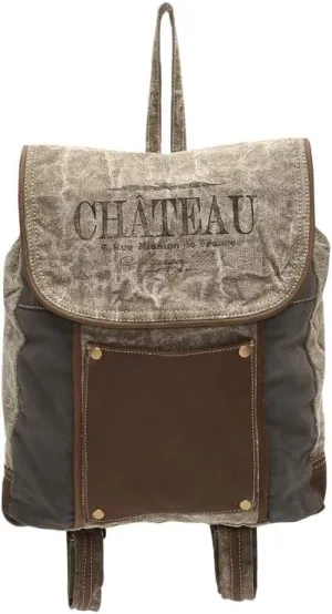 Myra Bag Chateau Upcycled Canvas and Genuine Leather Trim Front Pocket Backpack