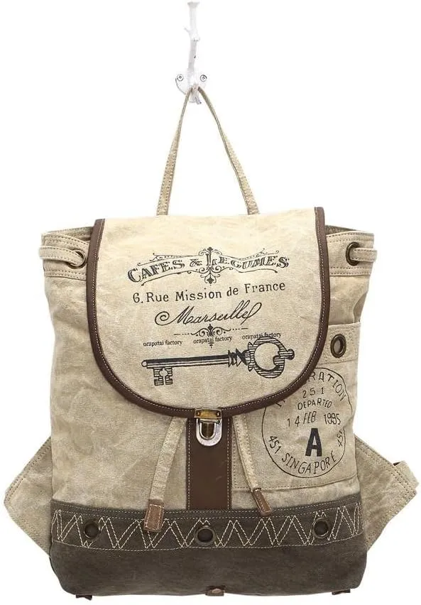 Myra Bags Cafe & Legumes Key Upcycled Canvas Backpack Bag S-1003
