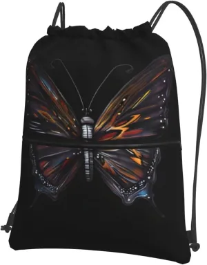 Mystery Butterfly Print Drawstring Backpack â€“ Adjustable Lightweight Gym Bag for Sports, Yoga, Travel, and Hiking