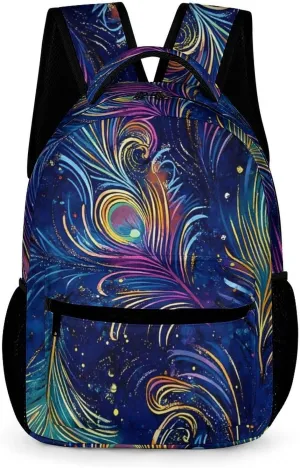 Mystical Peacock Feathers Cute Backpack Shoulders Bag Casual Daypacks Travel Back Pack for Camping Hiking