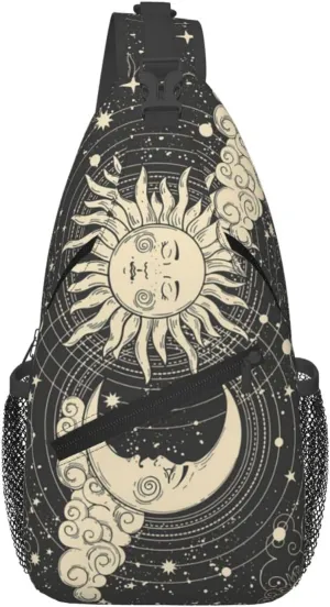Mystical Sun With Stars Space Moon Sling Backpack Casual Crossbody Shoulder Bag Travel Hiking Daypack Unisex Chest Bags For Women Men Outdoor Sport