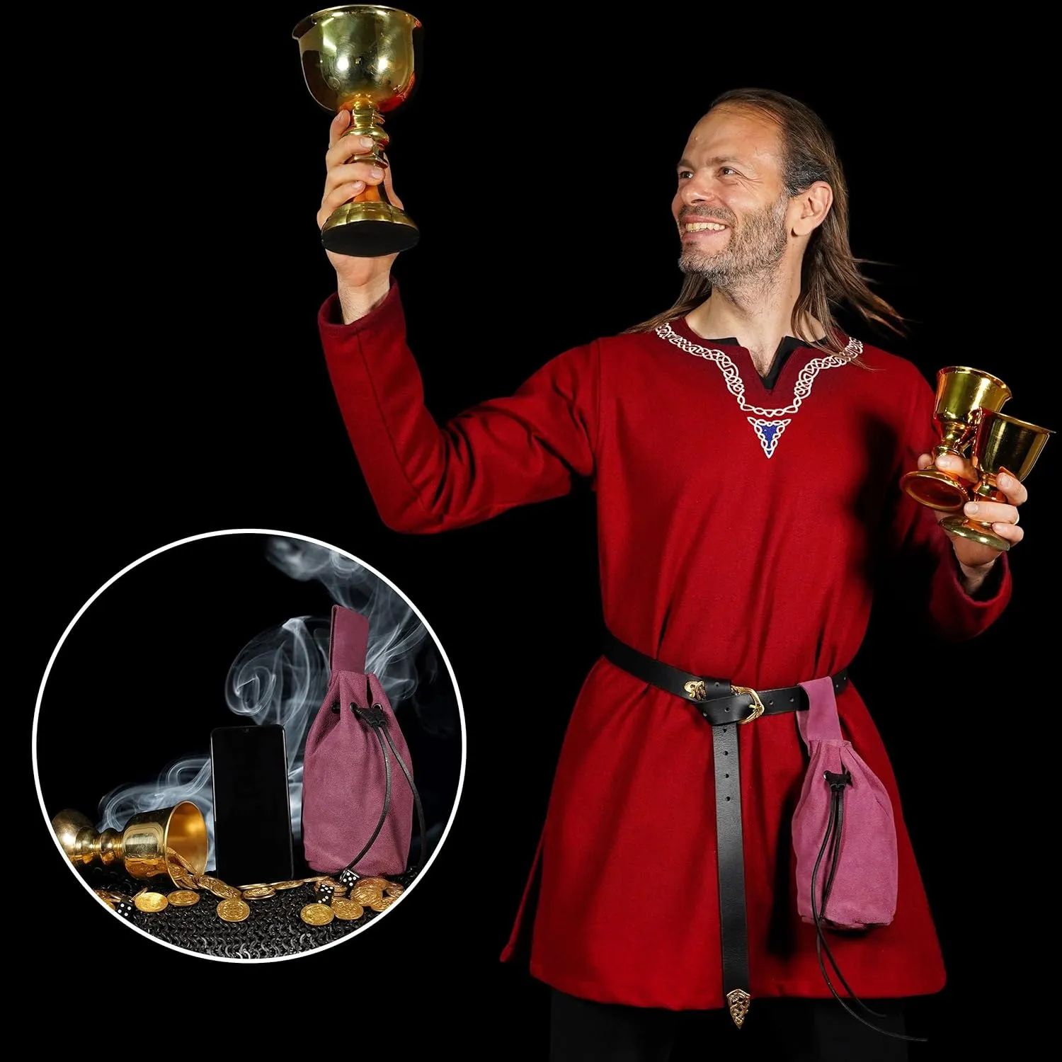 Mythrojan Medieval Drawstring Belt Bag, Ideal for SCA LARP Reenactment & Ren Fair
