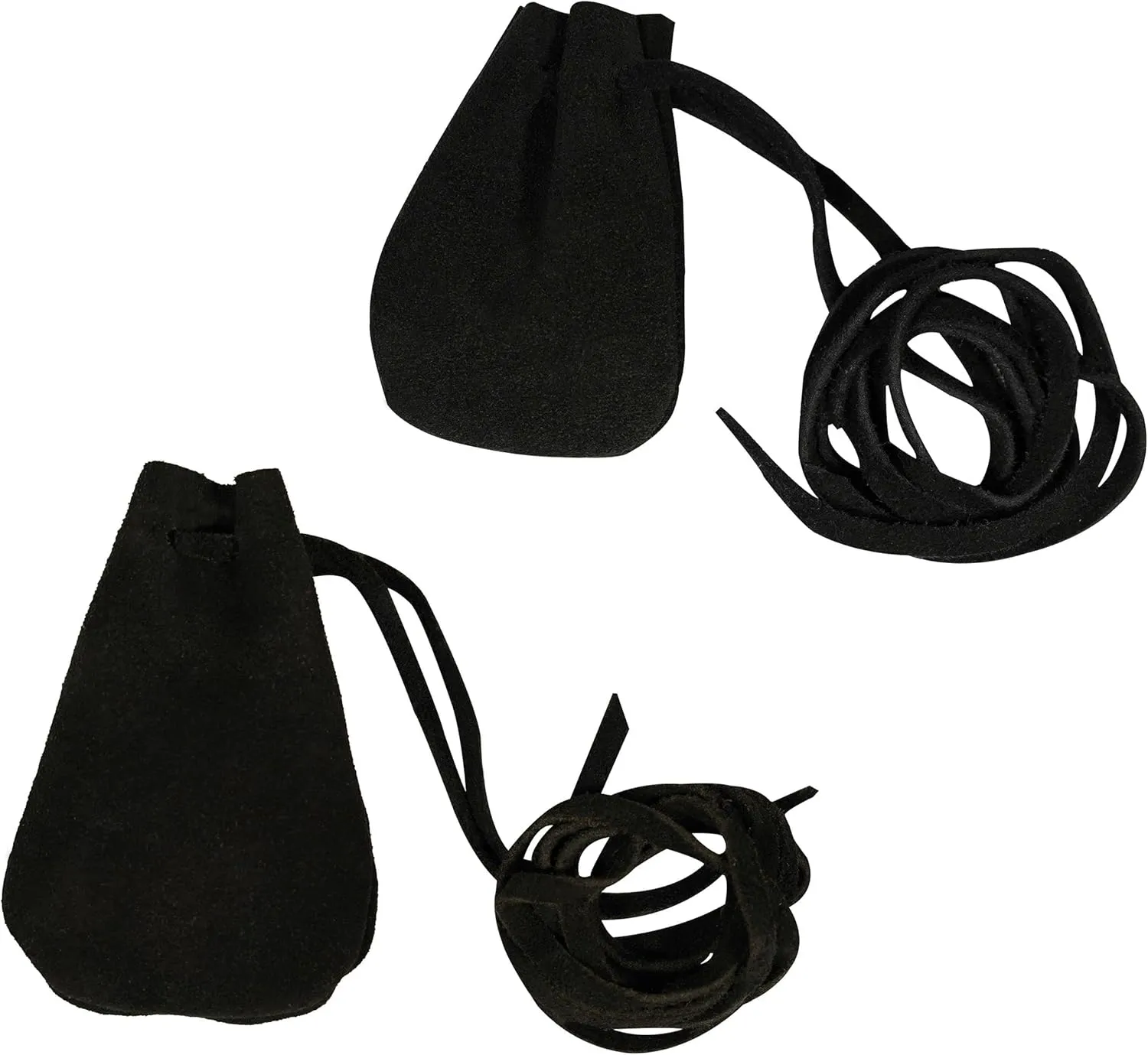 Mythrojan Trinket Bags, Coin Dice Medieval Purses, Drawstring Medicine Bag Suede Leather Pouches Viking Knight Waist Pouch for Historical Reenactments, LARP, SCA, Medieval Events - Set of 2, Black