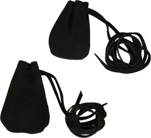 Mythrojan Trinket Bags, Coin Dice Medieval Purses, Drawstring Medicine Bag Suede Leather Pouches Viking Knight Waist Pouch for Historical Reenactments, LARP, SCA, Medieval Events - Set of 2, Black