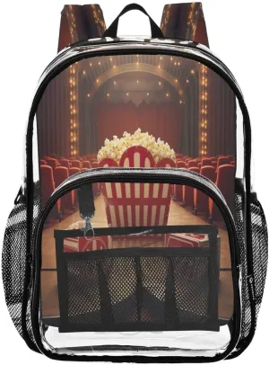 Nander Cinema Popcorn Clear Backpack for School,Heavy Duty PVC Transparent Bookbag for Stadium,Quick Security Clearance Travel Bag