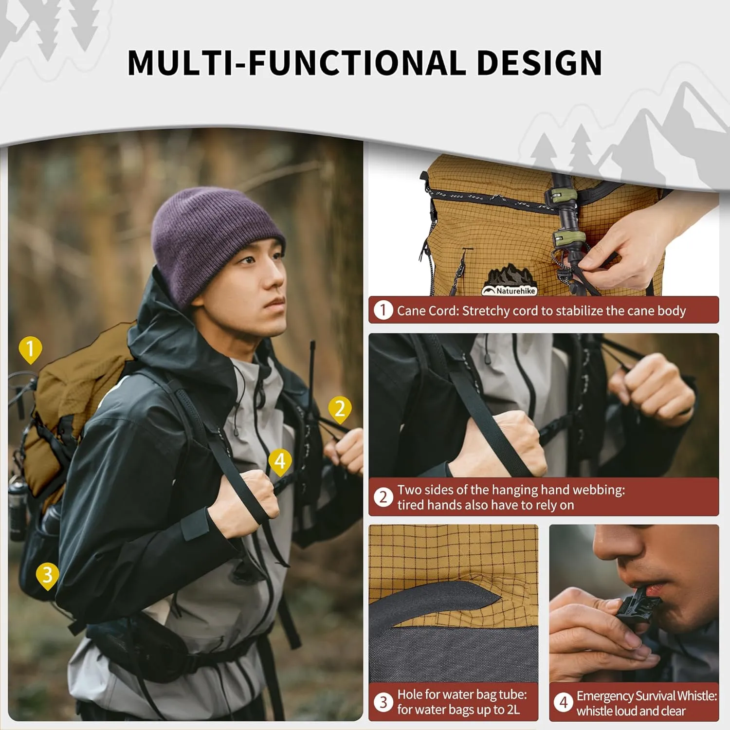 Naturehike Hiking Backpack, 30 5L Travel Backpack with Macromolecule Fabric, Hiking Daypack with AIR Backpack System for Women Men