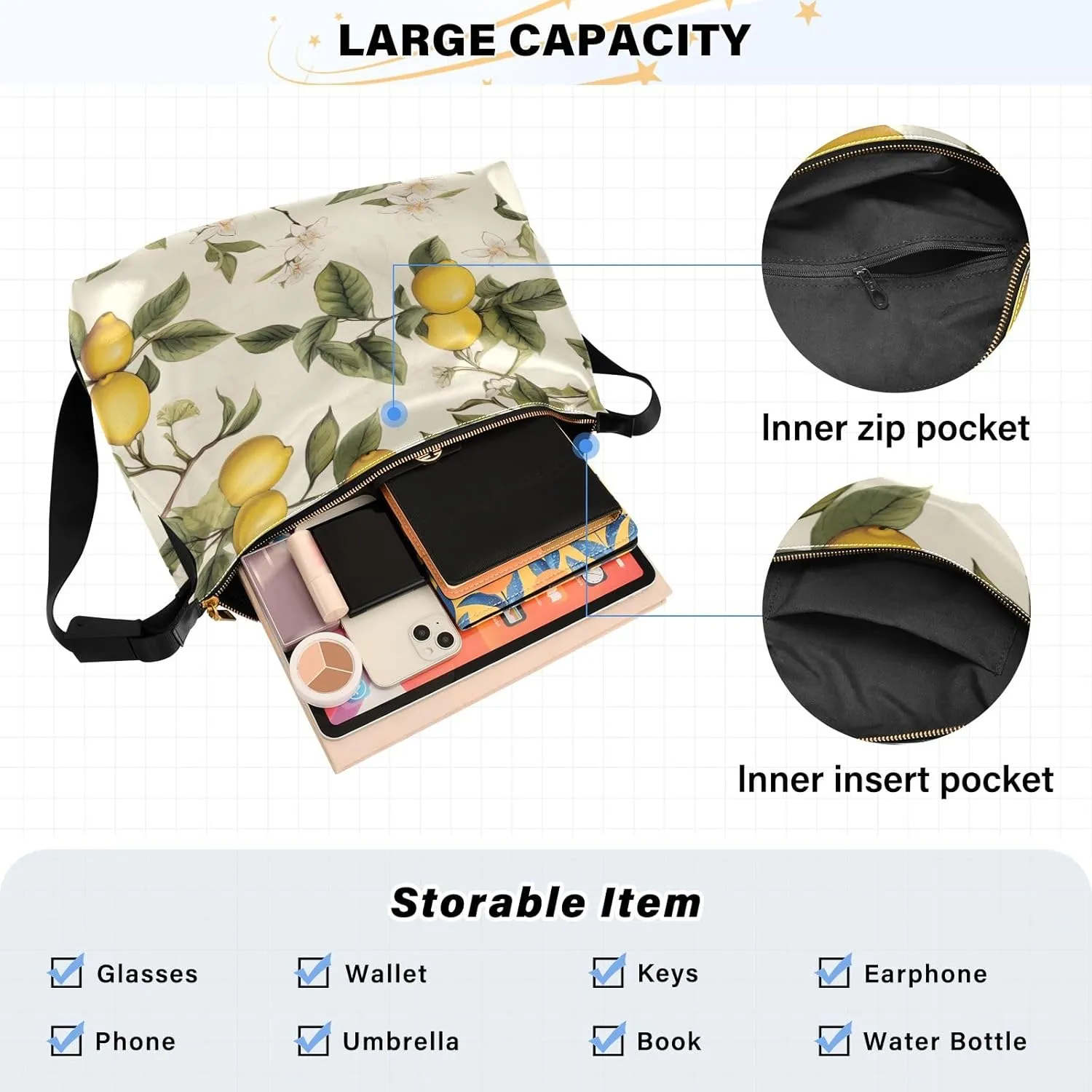 Nebula and Stars Lightweight Shoulder Hobo Bag, Leather Crossbody Bag, Mens Leather Crossbody Bag