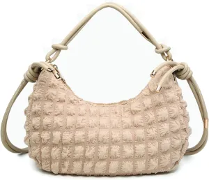 Nelly Quilted Puffy Shoulder Bag for Women Nylon Crossbody Purse Ladies Hobo Handbag with Knotted Strap