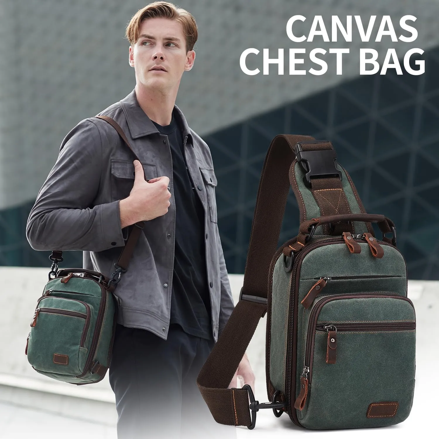 Nerlion Sling Bag for Men Waxed Canvas Crossbody Bag Chest Bag Water Resistant Shoulder Bag Casual Daypack