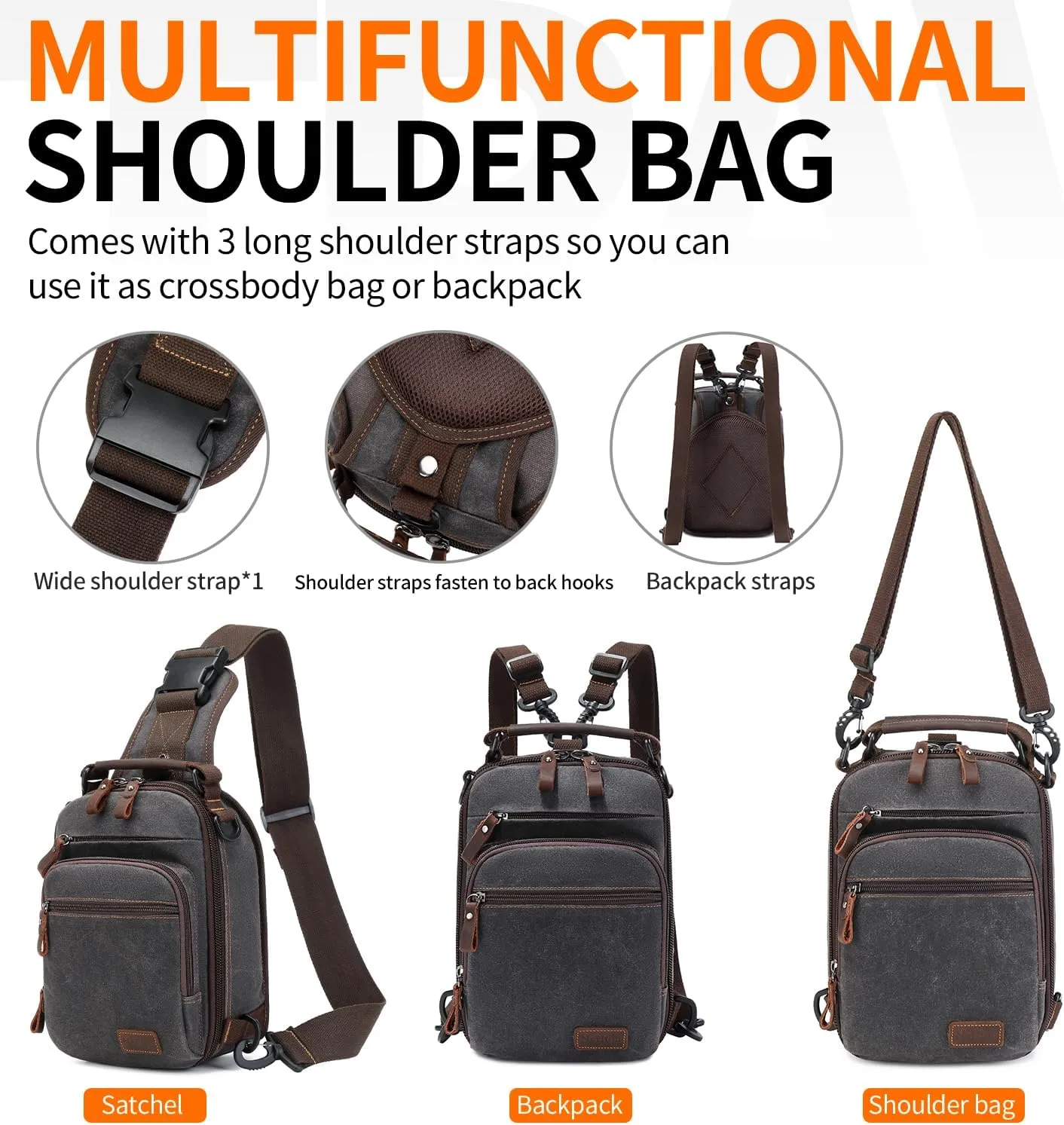 Nerlion Sling Bag for Men Waxed Canvas Crossbody Bag Chest Bag Water Resistant Shoulder Bag Casual Daypack