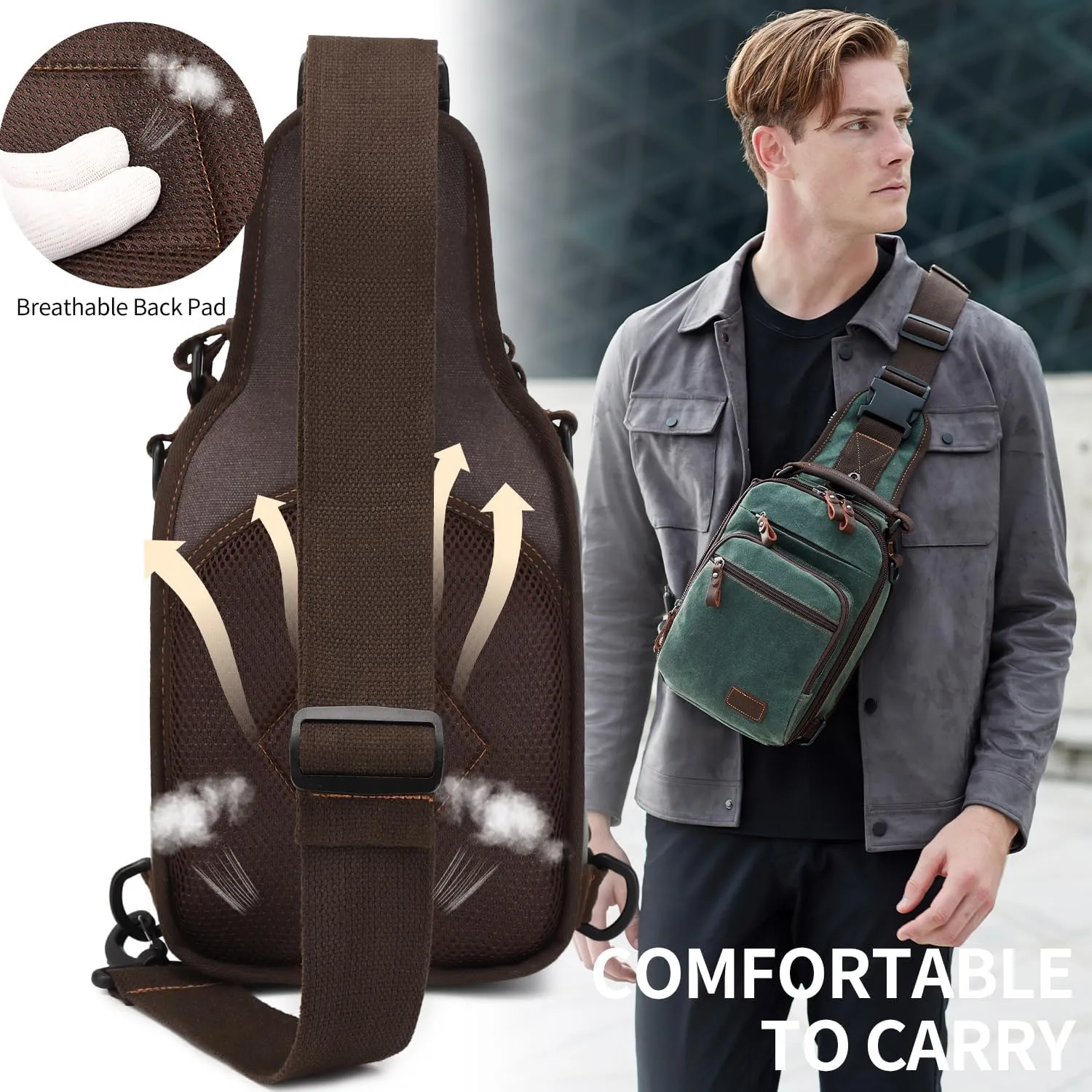 Nerlion Sling Bag for Men Waxed Canvas Crossbody Bag Chest Bag Water Resistant Shoulder Bag Casual Daypack