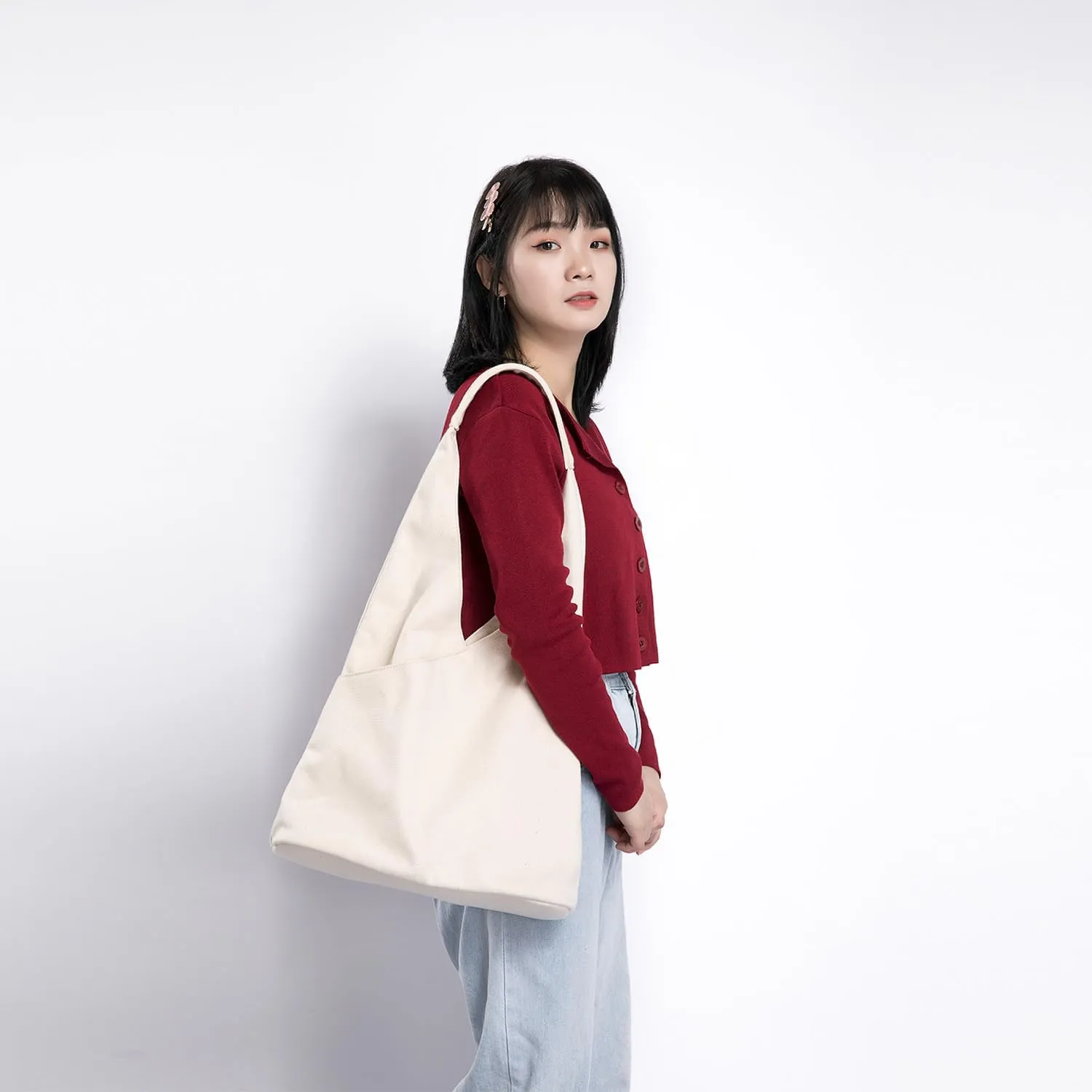 Net celebrity personality portable bucket bag female Japanese large-capacity canvas bag female shoulder art
