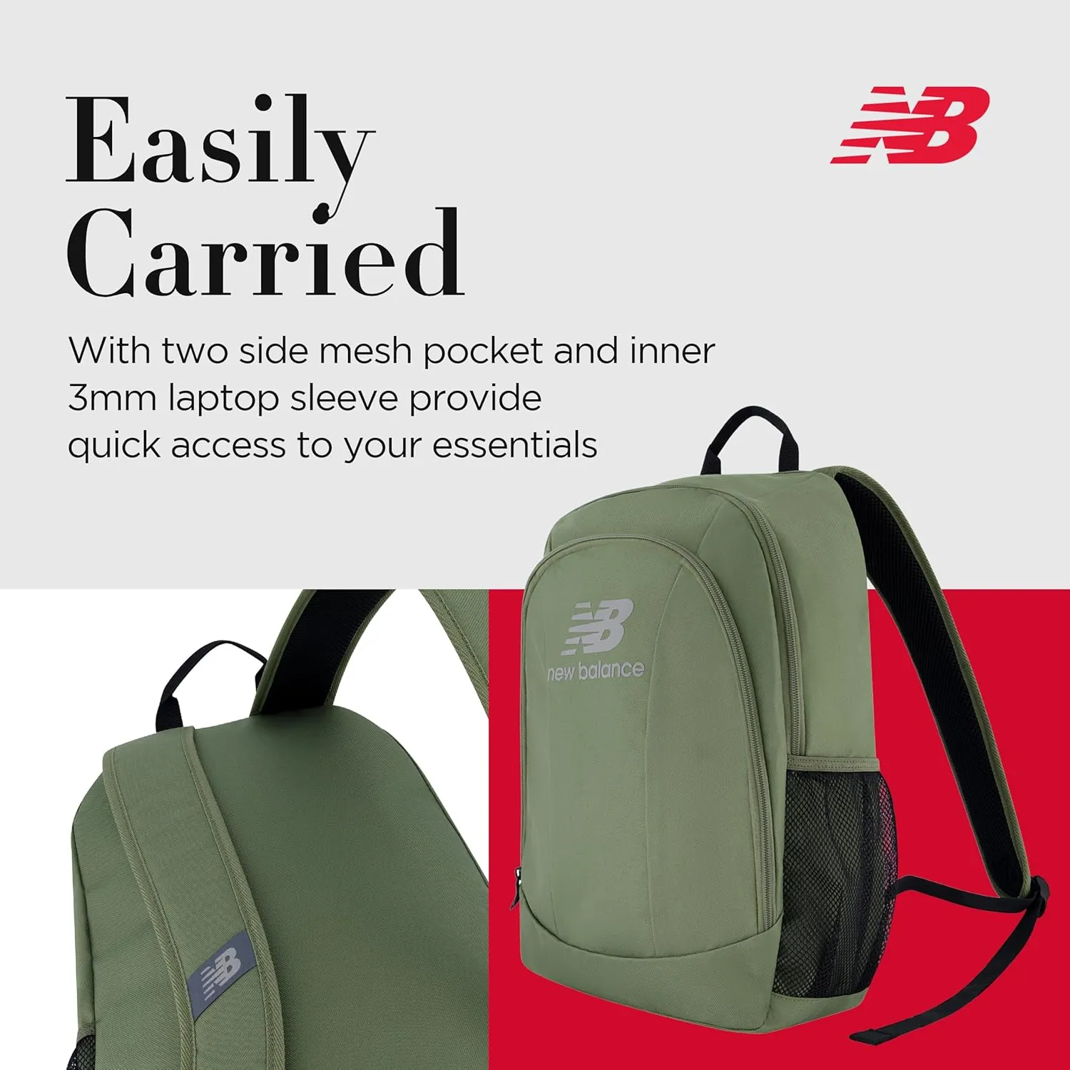 New Balance Laptop Backpack, Commuter Travel Bag for Men and Women, Olive, 19 Inch