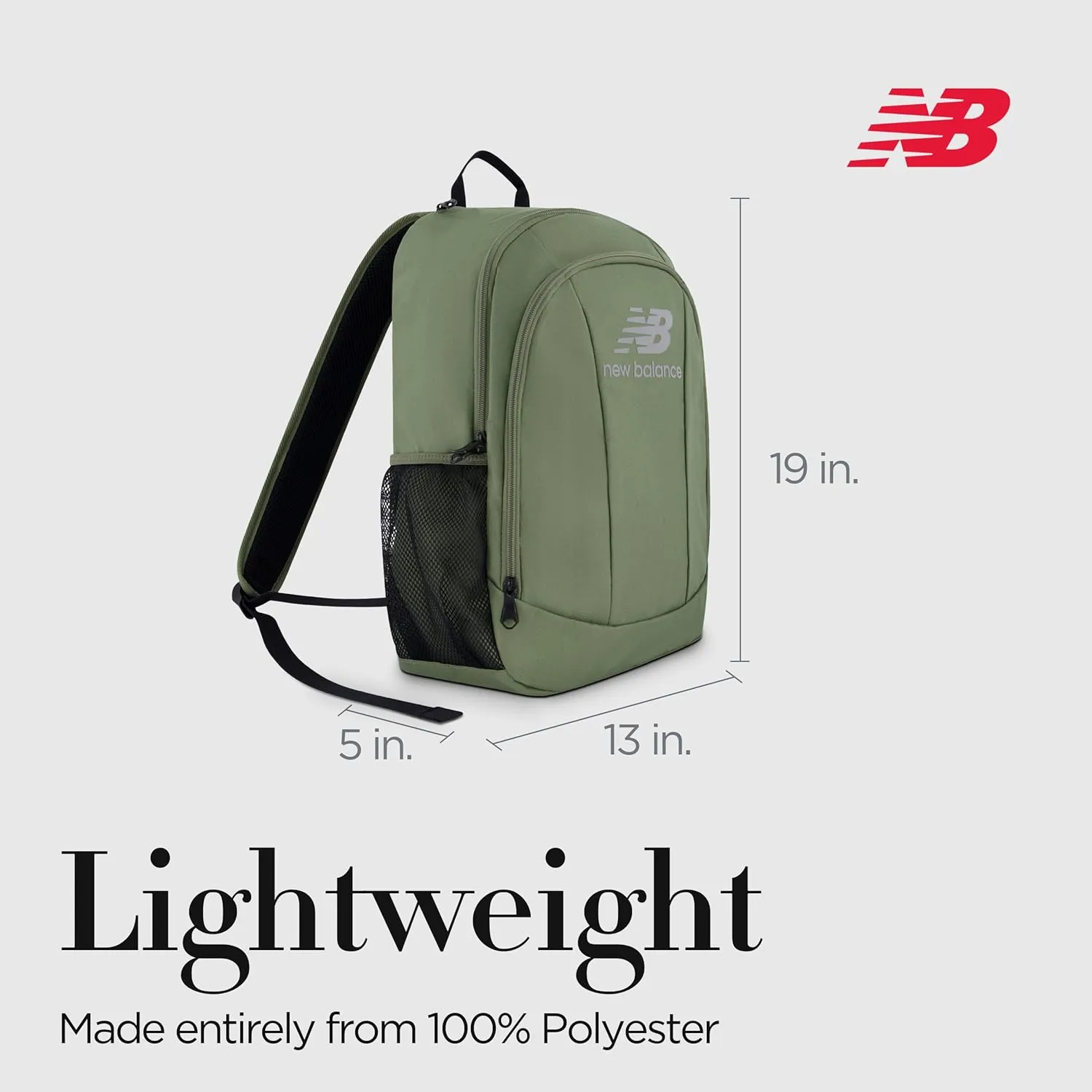 New Balance Laptop Backpack, Commuter Travel Bag for Men and Women, Olive, 19 Inch