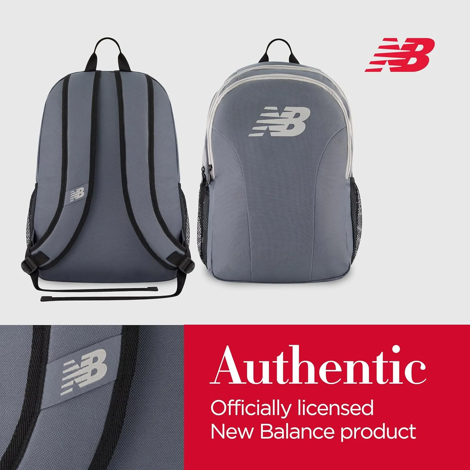 New Balance Laptop Backpack, Travel Computer Bag for Men and Women, Grey, 19 Inch