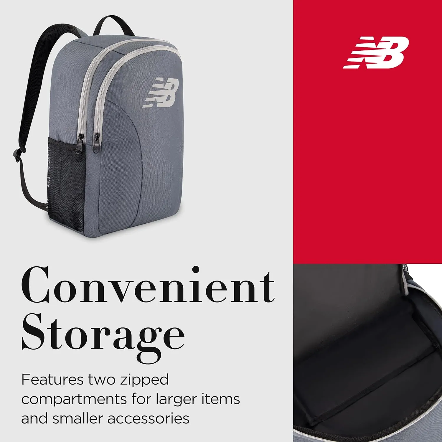 New Balance Laptop Backpack, Travel Computer Bag for Men and Women, Grey, 19 Inch