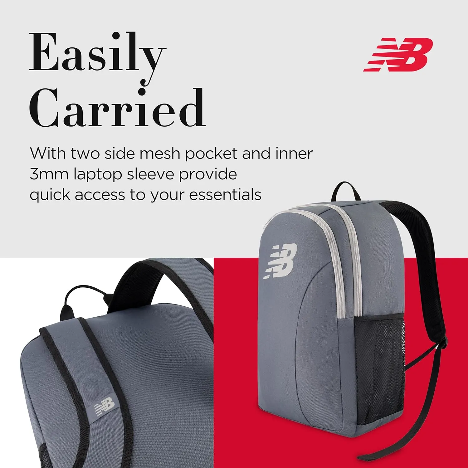 New Balance Laptop Backpack, Travel Computer Bag for Men and Women, Grey, 19 Inch
