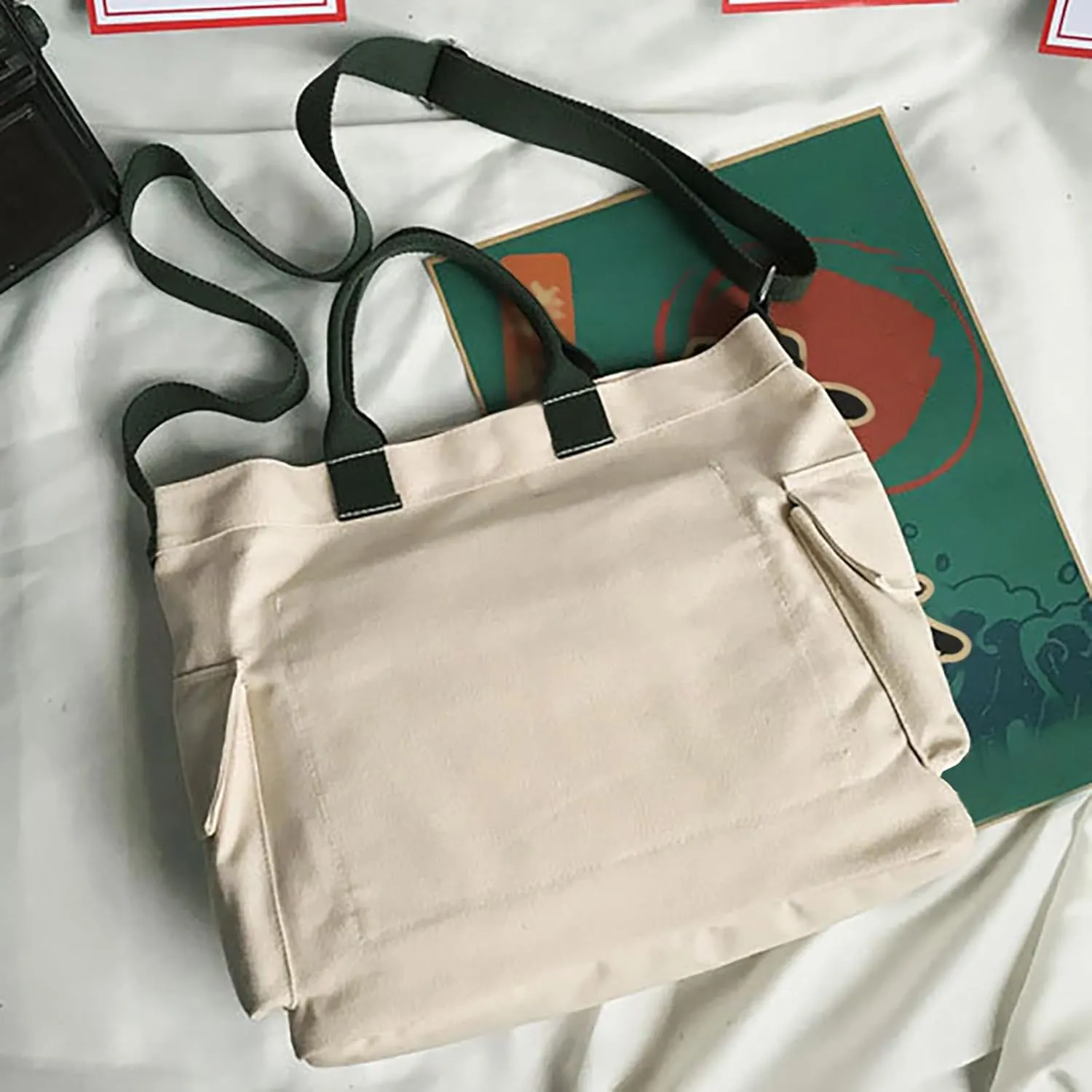 New Canvas Solid Color Simple Fashion One Shoulder Messenger Bag One Shoulder Bags (Black, One Size)