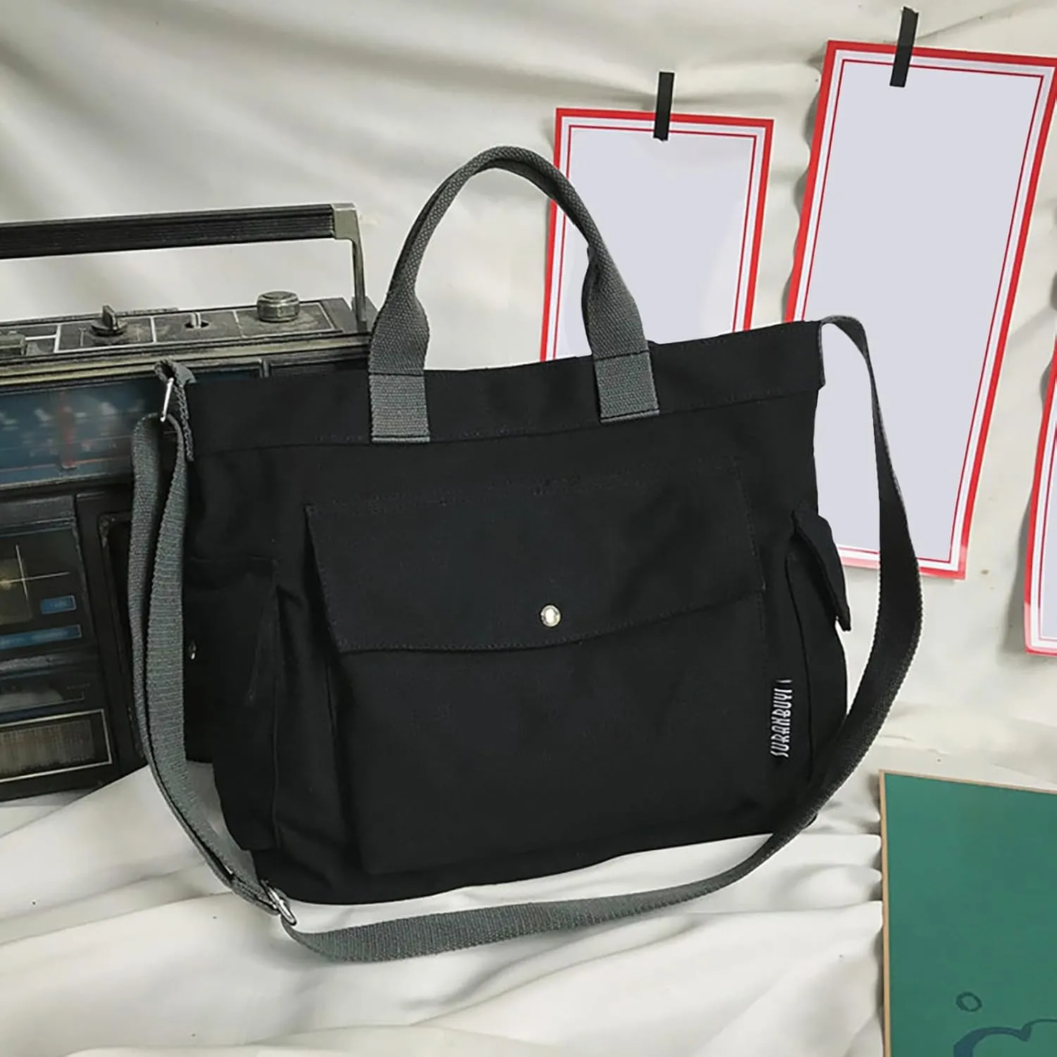 New Canvas Solid Color Simple Fashion One Shoulder Messenger Bag One Shoulder Bags (Black, One Size)