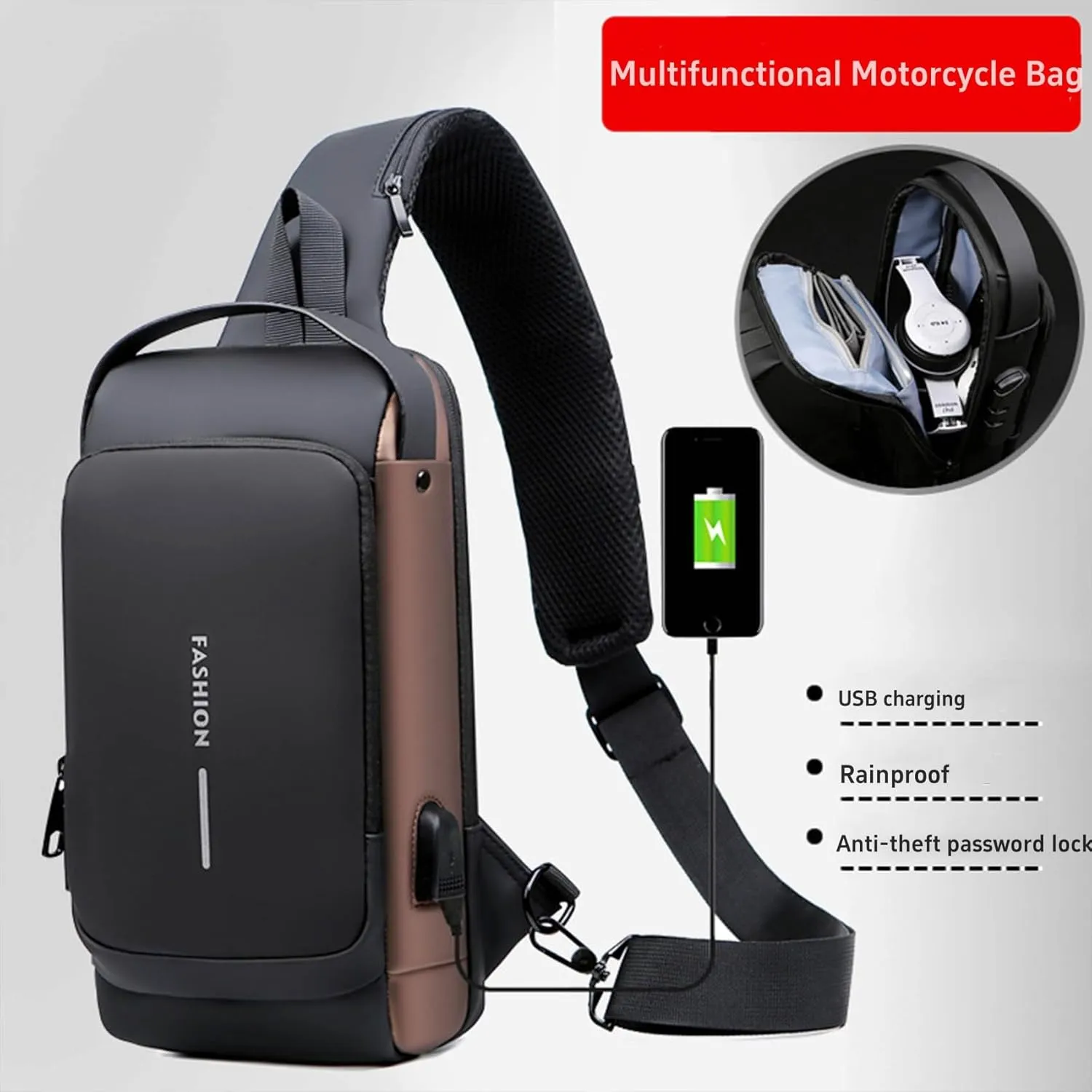 New Carbon Fiber Streamline Anti-Theft Sling Bag, Fashion Waterproof USB Charging Anti Theft Crossbody Bag Unisex