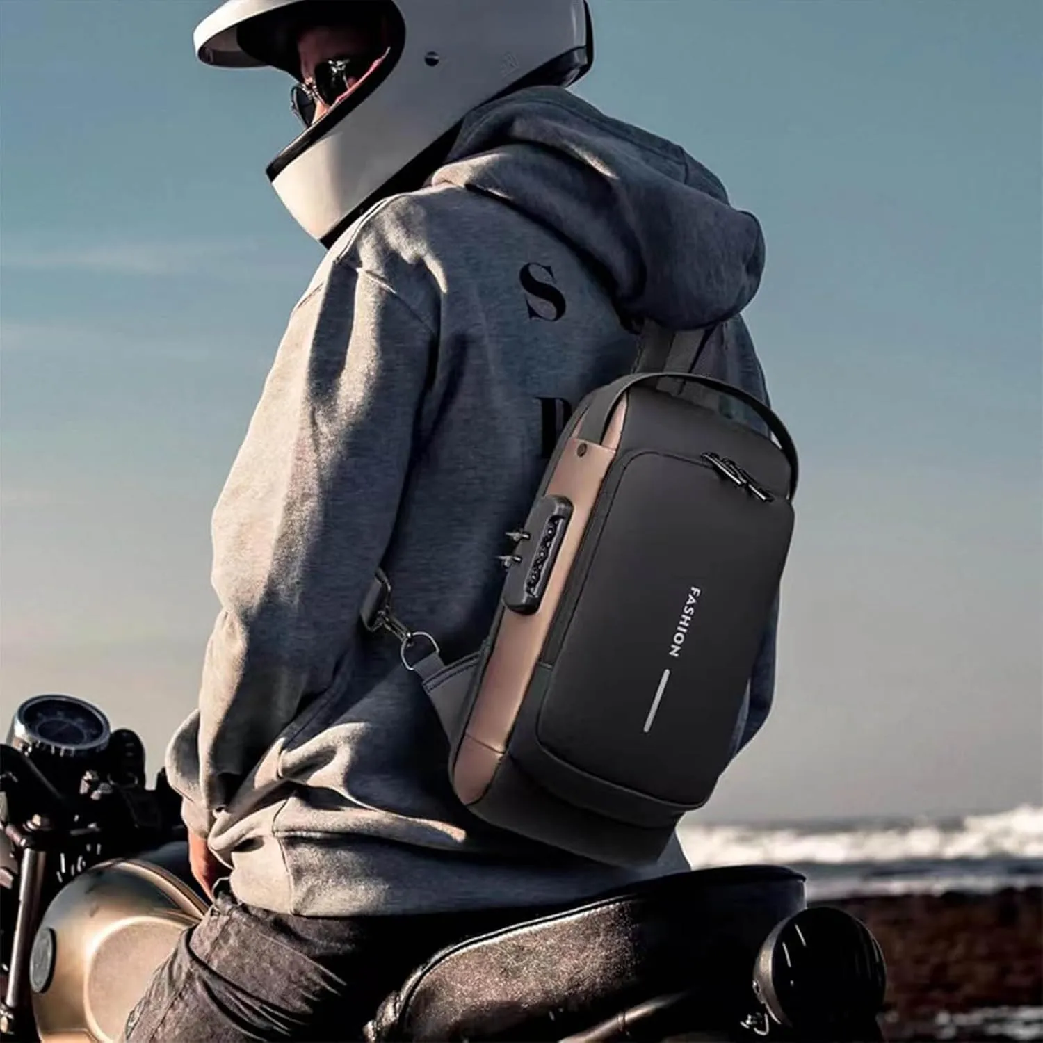 New Carbon Fiber Streamline Anti-Theft Sling Bag, Fashion Waterproof USB Charging Anti Theft Crossbody Bag Unisex