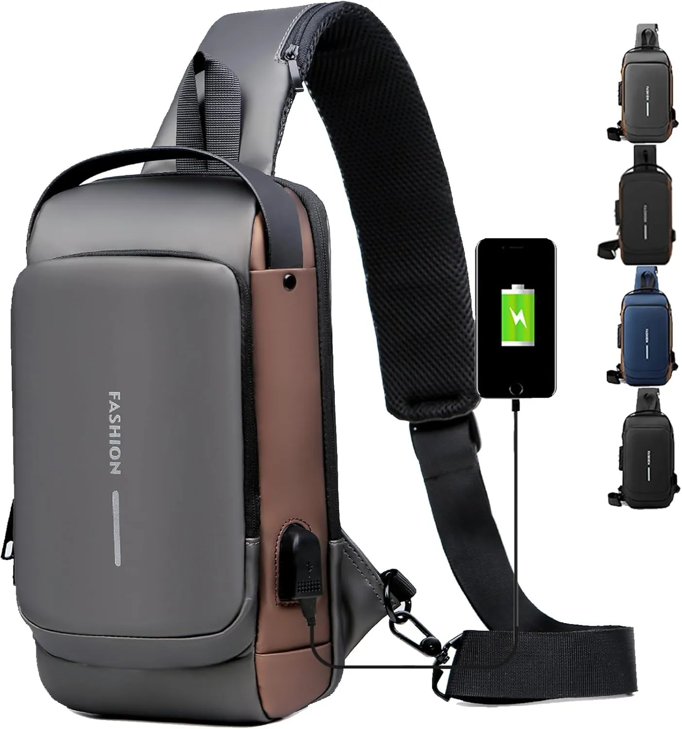 New Carbon Fiber Streamline Anti-Theft Sling Bag, Fashion Waterproof USB Charging Anti Theft Crossbody Bag Unisex