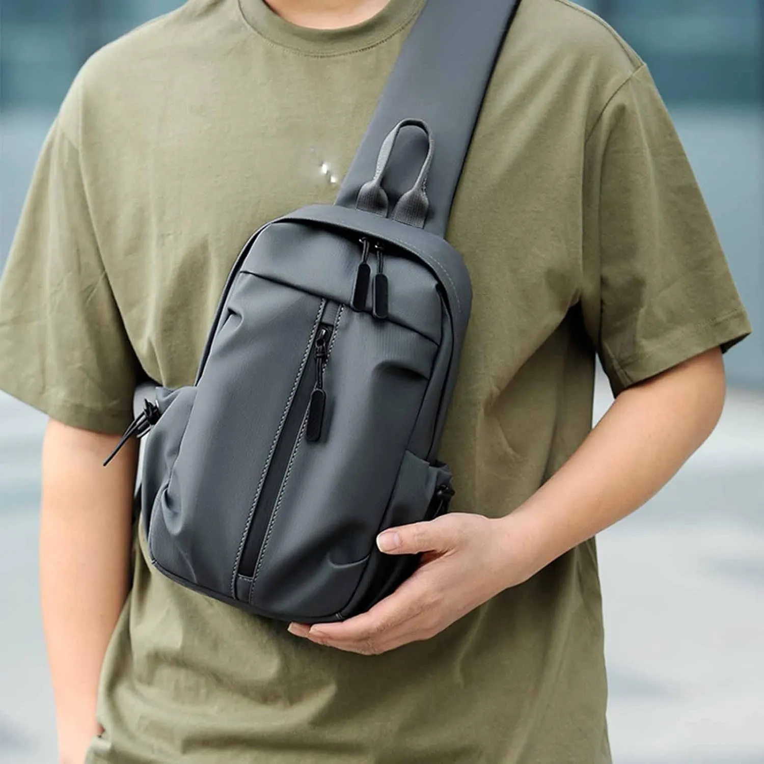 New Men's Chest Bag Korean Chaoku Backpack Business Leisure Functional Travel One Shoulder Crossbody Bag (One Size)