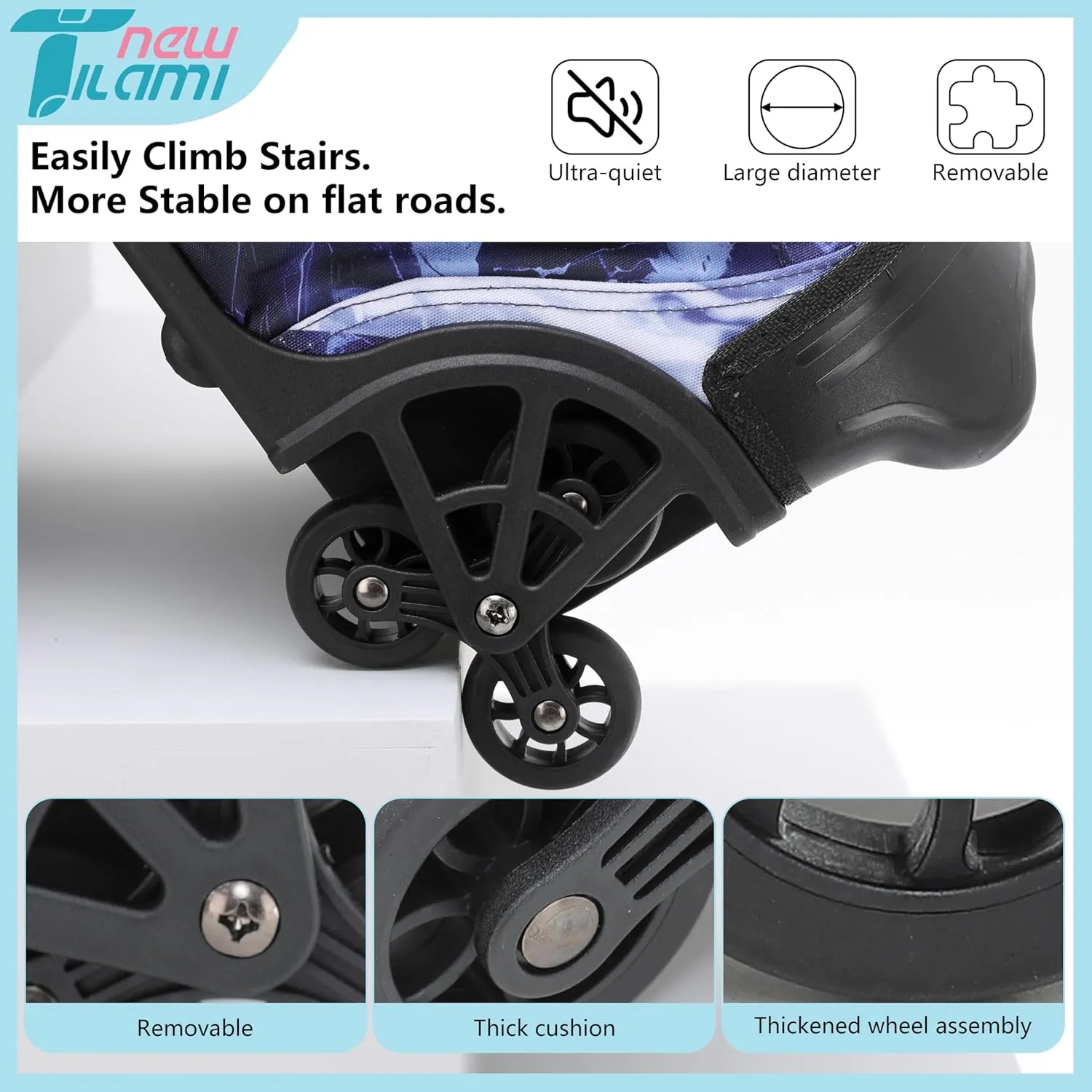 NEW TILAMI 18 Inch Rolling Backpack for kids Adjustable Strap Laptop Backpack Suitcase with Wheels for Girls Boys to School Travel Camping Rolling Backpack, Lightning Purple