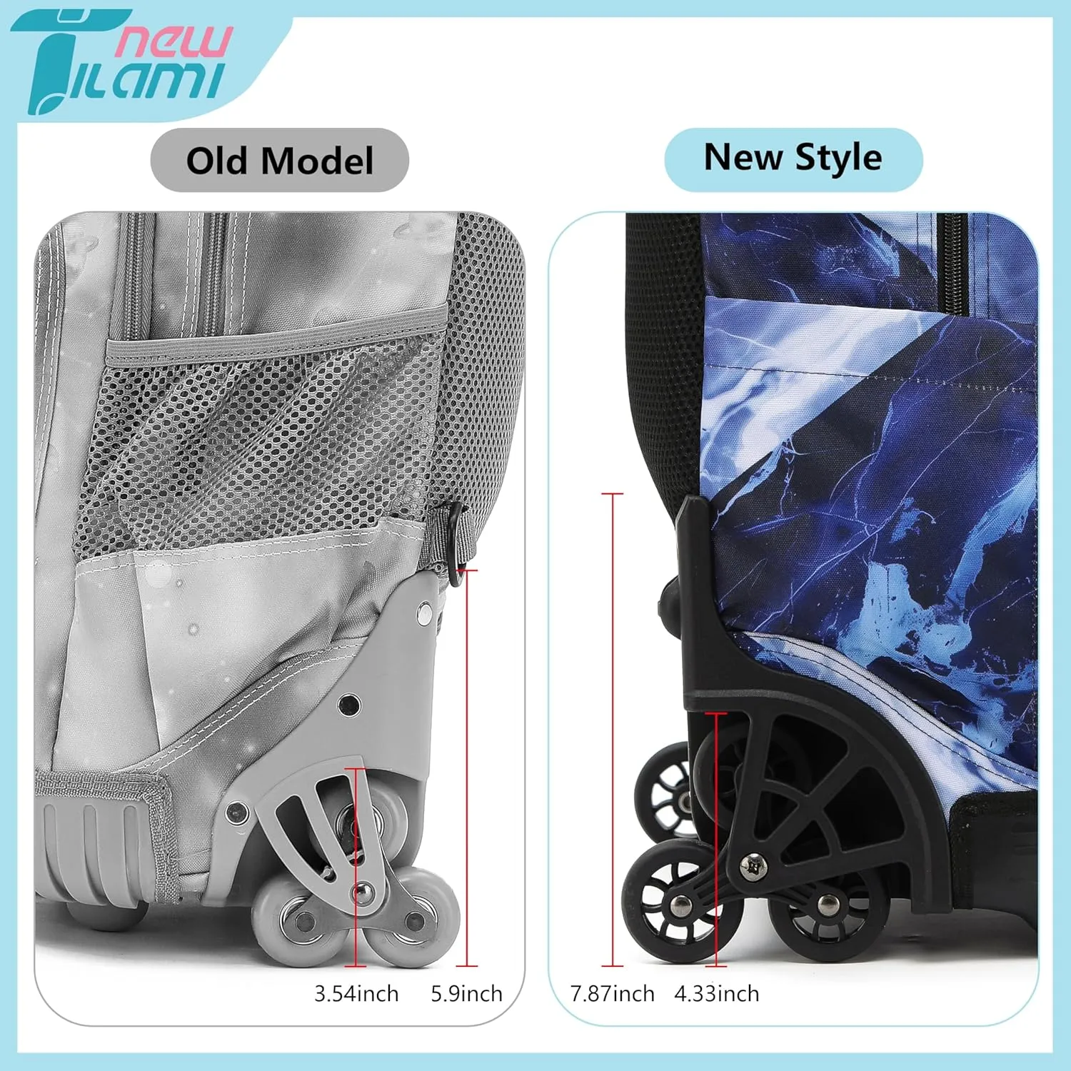 NEW TILAMI 18 Inch Rolling Backpack for kids Adjustable Strap Laptop Backpack Suitcase with Wheels for Girls Boys to School Travel Camping Rolling Backpack, Lightning Purple