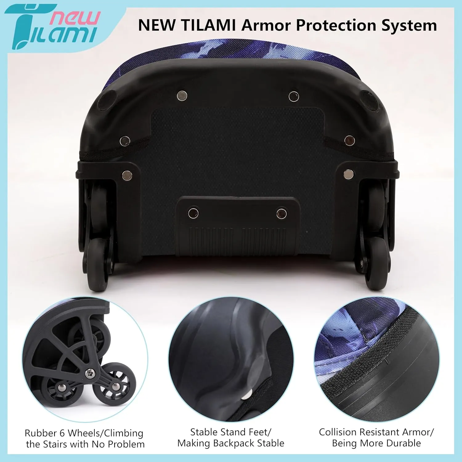 NEW TILAMI 18 Inch Rolling Backpack for kids Adjustable Strap Laptop Backpack Suitcase with Wheels for Girls Boys to School Travel Camping Rolling Backpack, Lightning Purple