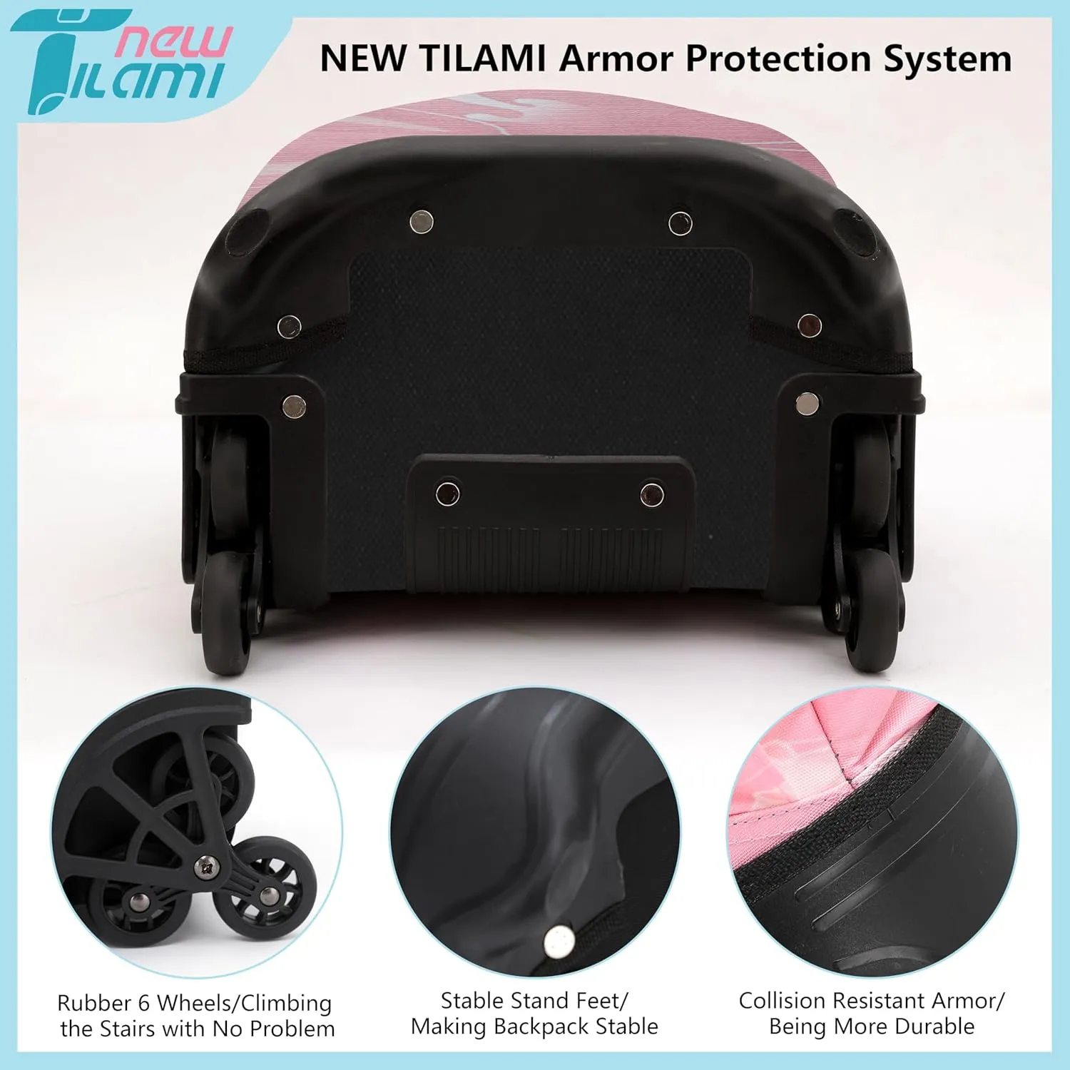 NEW TILAMI 18 Inch Rolling Backpack for kids Adjustable Strap Laptop Backpack Suitcase with Wheels for Girls Boys to School Travel Camping Rolling Backpack, Pink Sunset