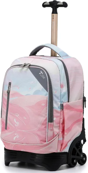 NEW TILAMI 18 Inch Rolling Backpack for kids Adjustable Strap Laptop Backpack Suitcase with Wheels for Girls Boys to School Travel Camping Rolling Backpack, Pink Sunset