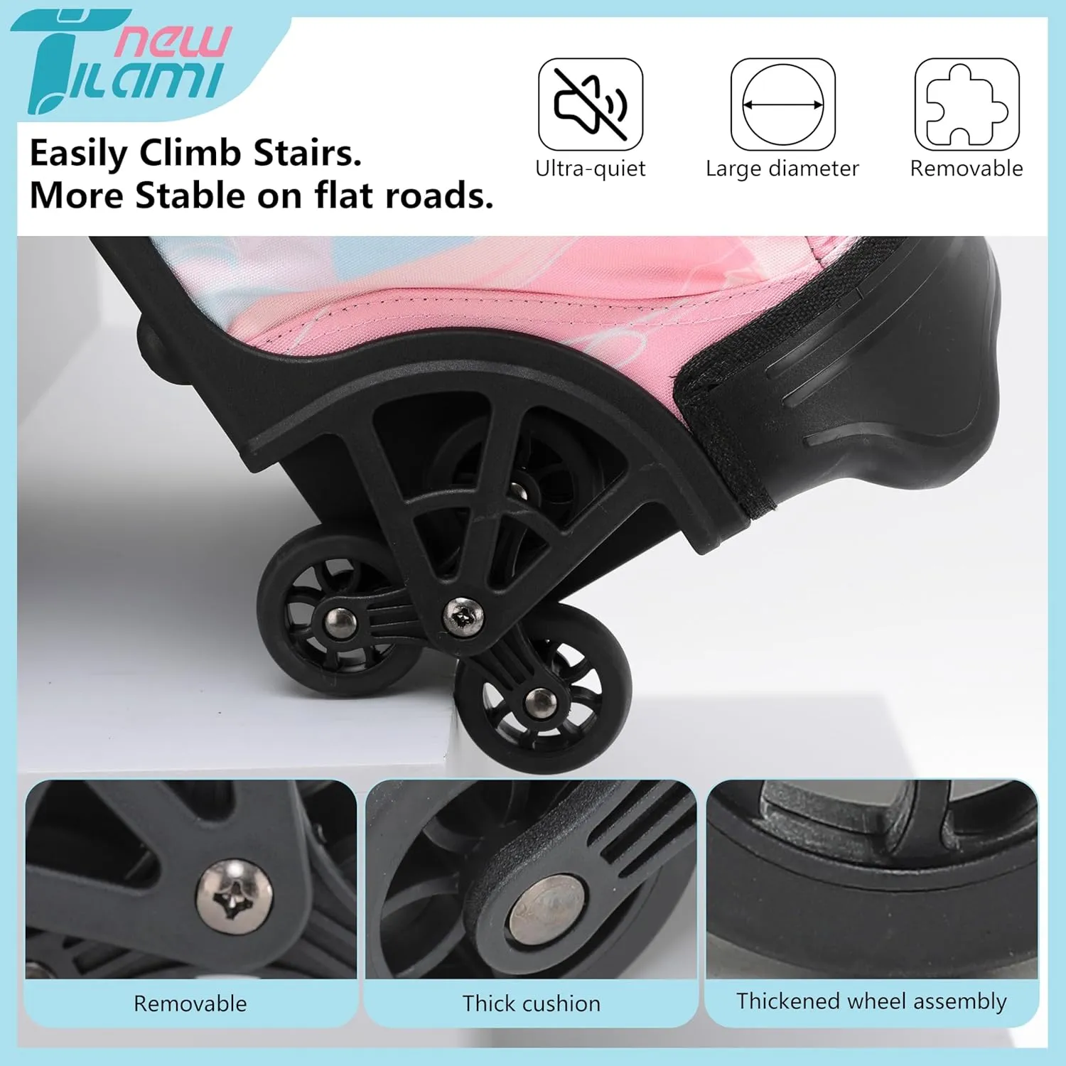 NEW TILAMI 18 Inch Rolling Backpack for kids Adjustable Strap Laptop Backpack Suitcase with Wheels for Girls Boys to School Travel Camping Rolling Backpack, Pink Sunset