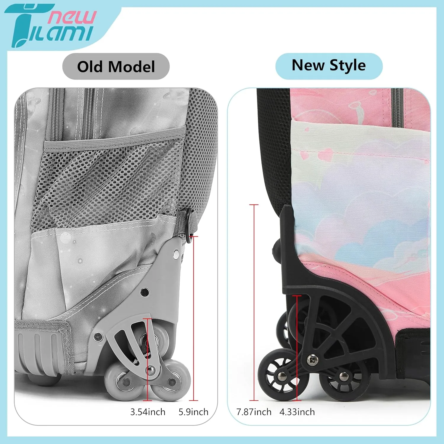 NEW TILAMI 18 Inch Rolling Backpack for kids Adjustable Strap Laptop Backpack Suitcase with Wheels for Girls Boys to School Travel Camping Rolling Backpack, Pink Sunset